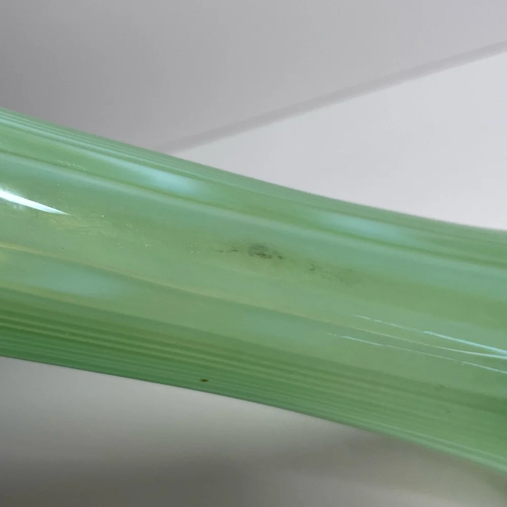 Antique Jefferson Green Opalescent Vase “Tokyo” Pattern, Seafoam Glass, 3-Footed